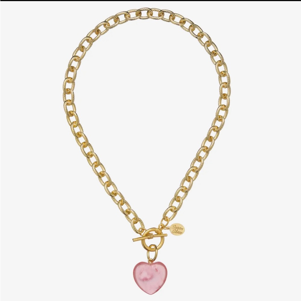 Gold Chain Necklace with Pink Heart Pendant